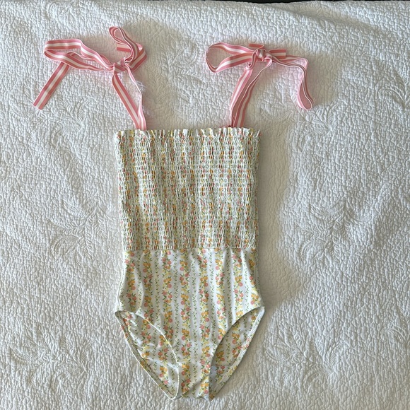 minnow Smocked One Piece Citrus Linear - Picture 4 of 7